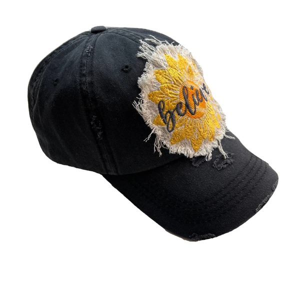 Women's Embroidered Baseball Ponytail Cap Hat Believe Adjustable Cotton - Picture 3 of 6